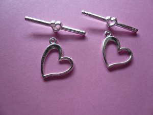 Silverplated Metal Heart Toggle Clasps