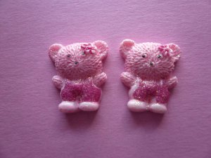 Pink Glitter Teddy Bear Cabochons