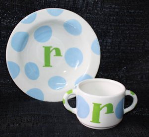 NEW COTON COLORS MONOGRAM INITIAL R CERAMIC BOWL & CUP