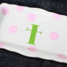 NEW COTON COLORS MONOGRAM T PINK WHITE POLKADOT TRAY