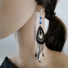 Long Dangle Black Venise Lace Earrings