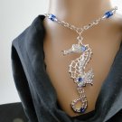 Set 42 Necklace and Earrings Silver Toned Seahorse w/Sapphire Swarovski Rhinestones