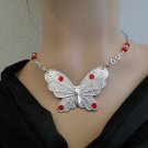 Set 4 Necklace and Earrings Butterfly with Red Swarovski Rhinestones