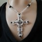 Set 20 Necklace and Earrings Silver and Black Open Cross