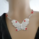 Set 4 Necklace and Earrings Butterfly with Red Swarovski Rhinestones