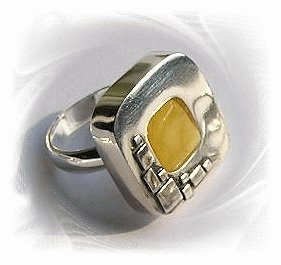 Artisian Handcrafted Designer Sterling Silver Amber Ring