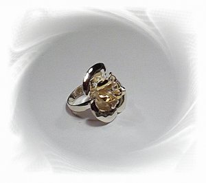 Artisian Handcrafted Designer Sterling Silver Rose Ring With 14k Gold Accent