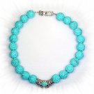 Artisian Handcrafted Designer Sterling Siver and Carved Blue Turquoise Bead Collar Necklace