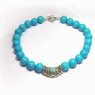 Artisian Handcrafted Designer Sterling Silver Smooth Turquoise Bead Collar Necklace