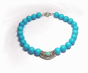 Artisian Handcrafted Designer Sterling Silver Smooth Turquoise Bead Collar Necklace