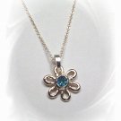 Sterling Silver Blue Topaz Flower Pendant and Necklace