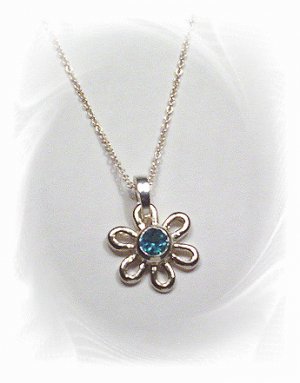 Sterling Silver Blue Topaz Flower Pendant and Necklace