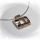 Artisian Handcrafted Sterling Silver Pendant with 14K Gold Accent Deco on Sterling Omega Necklace