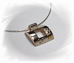 Artisian Handcrafted Sterling Silver Pendant with 14K Gold Accent Deco on Sterling Omega Necklace