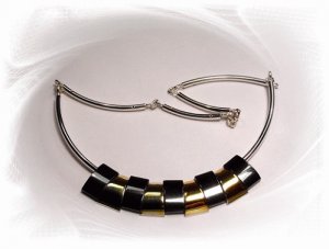 Artisian Handcrafted Sterling Silver Egyptian Style Necklace With Gold Deco