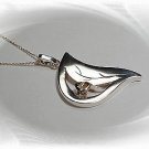Artisian Handcrafted Sterling Silver Leaf Pendant Necklace With Gold Rose Deco