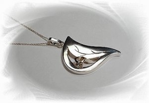 Artisian Handcrafted Sterling Silver Leaf Pendant Necklace With Gold Rose Deco