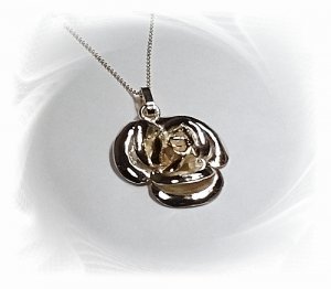 Artisian Handcrafted Sterling Silver Rose Pendant With 14K Gold Deco