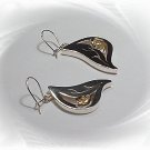 Artisian Handcrafted Designer Sterling Silver Leaf Dangle Earrings With 14K Gold Rose