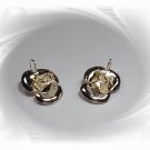 Artisian Handcrafted Designer Sterling Silver Rose Earrings With 14K Gold Deco