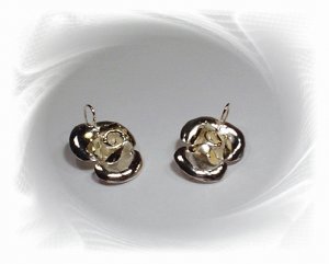 Artisian Handcrafted Designer Sterling Silver Rose Earrings With 14K Gold Deco