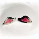 Artisian Handcrafted Designer Sterling Silver Stud Earrings With Pink Deco