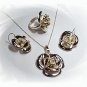 Artisian Handcrafted Designer Sterling Silver Rose Ring, Earring and Pendant Set