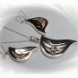 Artisian Handcrafted Designer Sterling Silver Leaf Pendant and Earring Set With Gold Deco