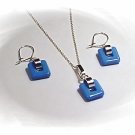 Artisian Handcrafted Designer Sterling Silver Blue Glass Coral Earring and Pendant Set
