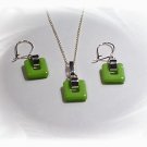 Artisian Handcrafted Designer Sterling Silver Green Glass Coral Earrings and Pendant Set