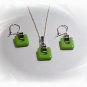 Artisian Handcrafted Designer Sterling Silver Green Glass Coral Earrings and Pendant Set