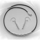 Artisian Handcrafted Designer Sterling Silver Black Cord Necklace and Earring Set