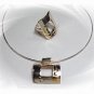 Artisian Handcrafted Designer Sterling Silver Pendant and Ring with Gold Accent
