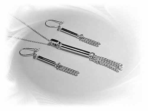 Artisian Handcrafted Designer Sterling Silver Chain Earrings and Pendant Set