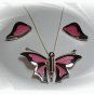 Artisian Handcrafted Designer Sterling Silver Pink Butterfly Pendant and Earrings Set
