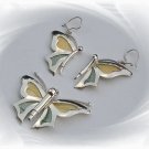 Artisian Handcrafted Designer Sterling Silver Butterfly Earrings and Pendant Set with Accent Deco