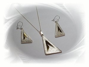 Artisian Handcrafted Designer Sterling Silver Triangle Earrings and Pendant Set