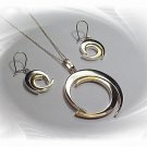 Artisian Handcrafted Designer Sterling Silver Circle Pendant and Earrings With Gold Deco