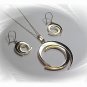 Artisian Handcrafted Designer Sterling Silver Circle Pendant and Earrings With Gold Deco