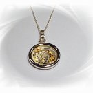 Artisian Handcrafted Sterling Silver Round Pendant With 14k Gold Deco