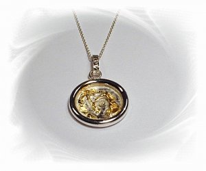 Artisian Handcrafted Sterling Silver Round Pendant With 14k Gold Deco