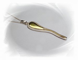 Artisian Handcrafted Sterling Silver Stick Dangle Pendant With Gold Deco