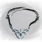 Artisian Handcrafted Sterling Silver Black Cord and Butterfly Pendant Necklace