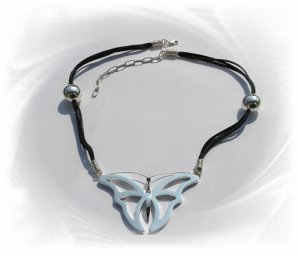 Artisian Handcrafted Sterling Silver Black Cord and Butterfly Pendant Necklace