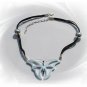 Artisian Handcrafted Sterling Silver Black Cord and Butterfly Pendant Necklace