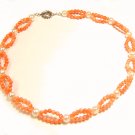 Artisian Handcrafted Designer Salmon Coral Bead Necklace With Freshwater Pearls