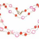 Artisian Handcrafted Designer Pink Shell And Red Freshwater Pearl Necklace
