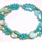 Artisian Handcrafted Designer Blue Pearl Necklace with Olivine and Sterling Silver Clasp