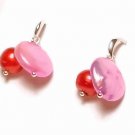 Artisian Handcrafted Designer Pink Shell And Red Freshwater Pearl Earrings