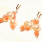 Artisian Handcrafted Designer Salmon Coral and White Freshwater Pearl Earrings